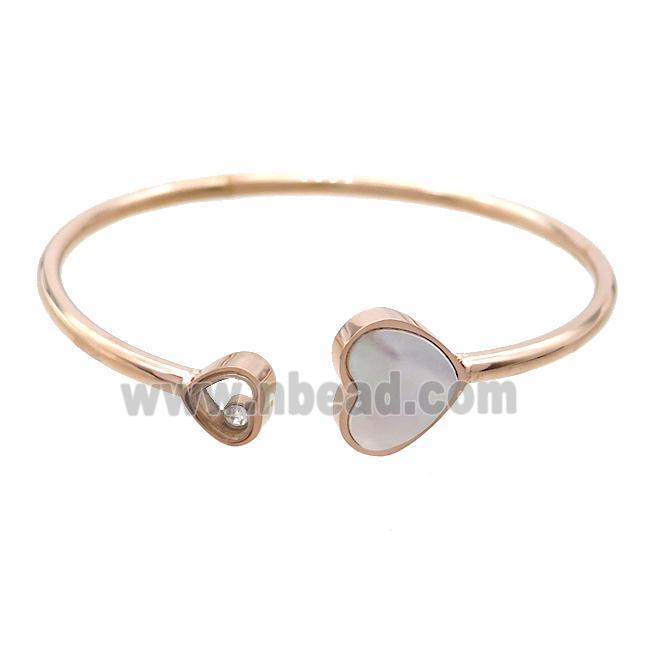 Stainless Steel Pave Shell Heart Rose Gold