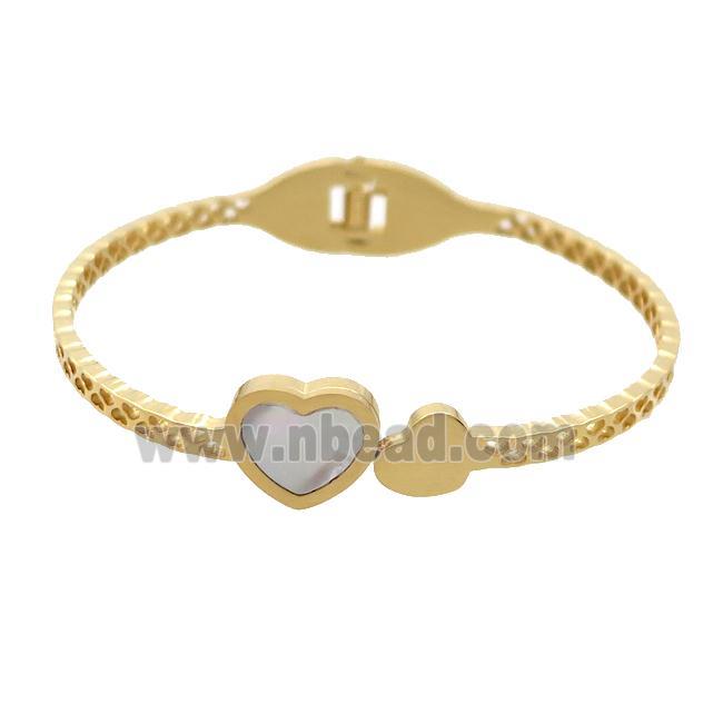 Stainless Steel Pave Shell Heart Gold Plated