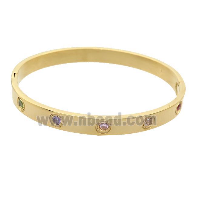 Stainless Steel Bangle Pave Rhinestone Gold Plated
