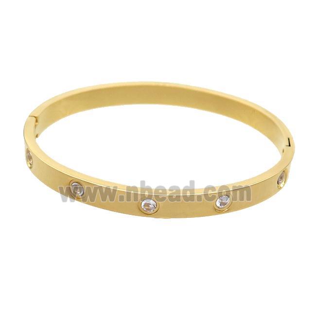 Stainless Steel Bangle Pave Rhinestone Gold Plated