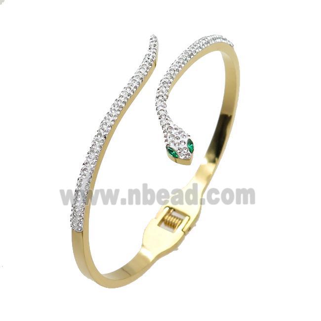 Stainless Steel Bangle Pave Rhinestone Snake Gold Plated