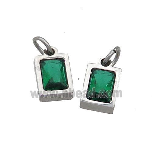 Raw Stainless Steel Pendant Pave Green Zircon Rectangle