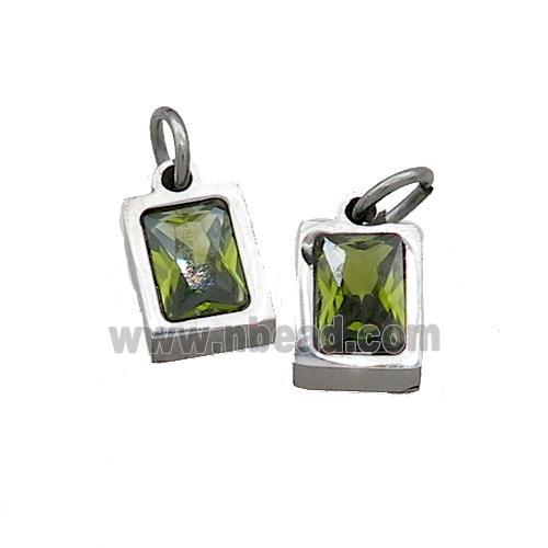 Raw Stainless Steel Pendant Pave Olive Zircon Rectangle