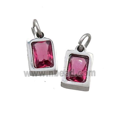 Raw Stainless Steel Pendant Pave Red Zircon Rectangle