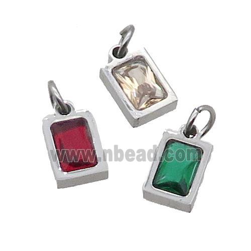 Raw Stainless Steel Pendant Pave Zircon Rectangle Mixed