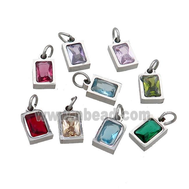 Raw Stainless Steel Pendant Pave Zircon Rectangle Mixed