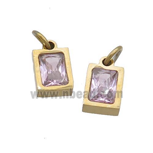 Stainless Steel Pendant Pave Pink Zircon Rectangle Gold Plated