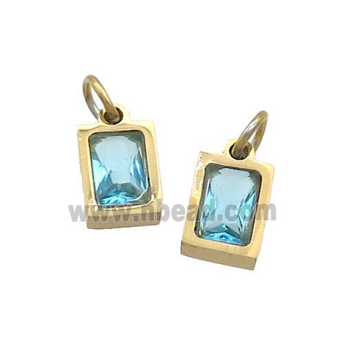 Stainless Steel Pendant Pave Aqua Zircon Rectangle Gold Plated