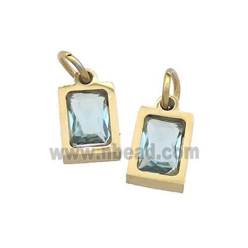 Stainless Steel Pendant Pave Aqua Zircon Rectangle Gold Plated
