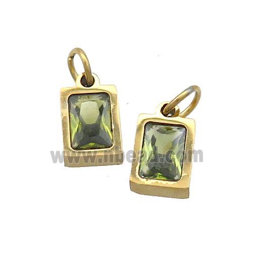 Stainless Steel Pendant Pave Olive Zircon Rectangle Gold Plated