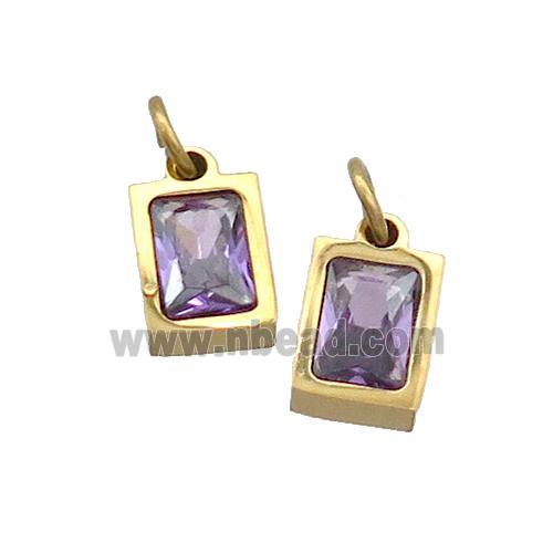 Stainless Steel Pendant Pave Purple Zircon Rectangle Gold Plated