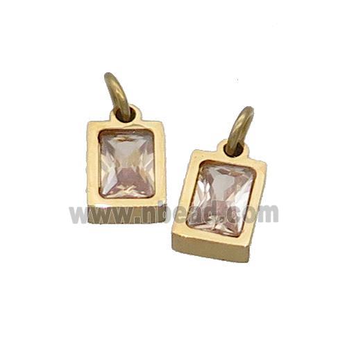Stainless Steel Pendant Pave Champagne Zircon Rectangle Gold Plated