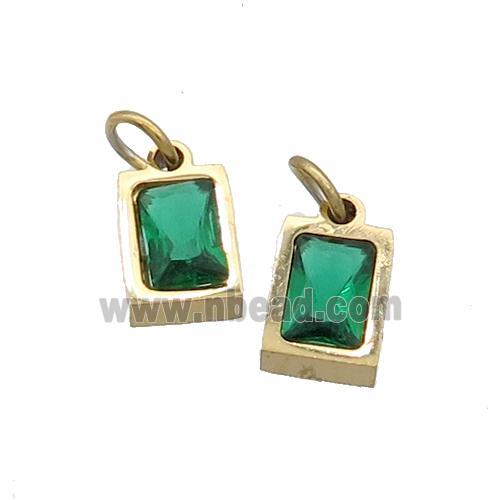 Stainless Steel Pendant Pave Green Zircon Rectangle Gold Plated