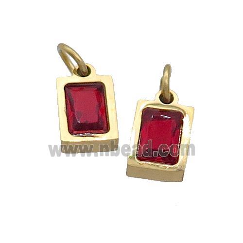 Stainless Steel Pendant Pave Red Zircon Rectangle Gold Plated