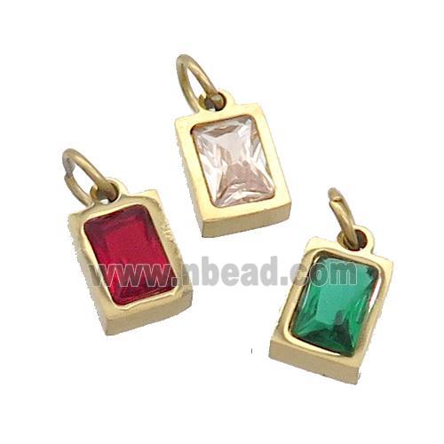 Stainless Steel Pendant Pave Zircon Rectangle Gold Plated Mixed