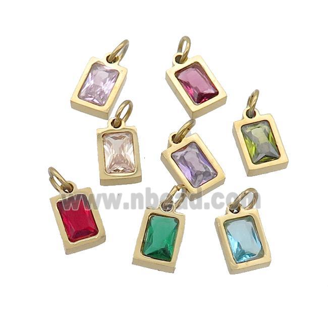 Stainless Steel Pendant Pave Zircon Rectangle Gold Plated Mixed