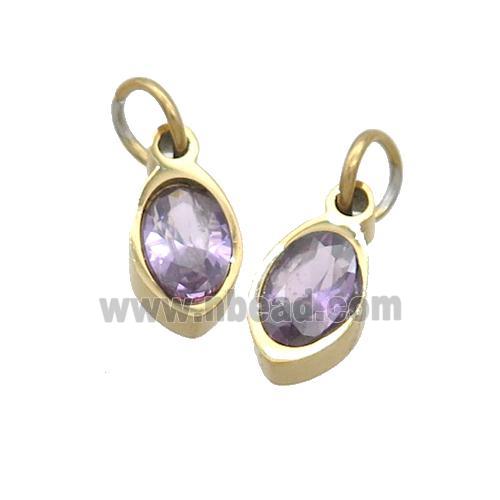 Stainless Steel Eye Pendant Pave Purple Zircon Gold Plated