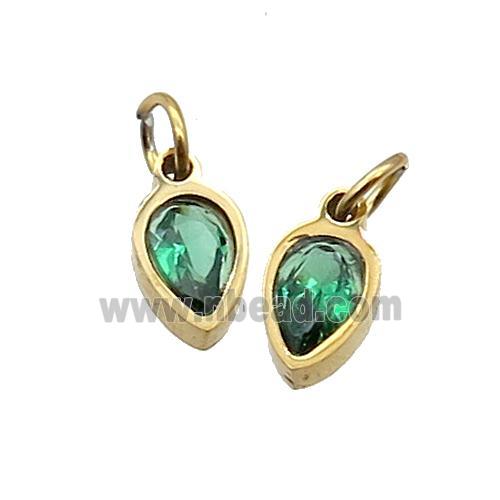 Stainless Steel Teardrop Pendant Pave Green Zircon Gold Plated