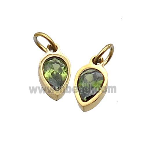 Stainless Steel Teardrop Pendant Pave Olive Zircon Gold Plated
