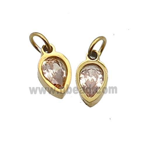 Stainless Steel Teardrop Pendant Pave Champagne Zircon Gold Plated