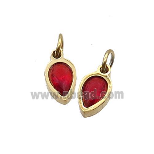 Stainless Steel Teardrop Pendant Pave Red Zircon Gold Plated