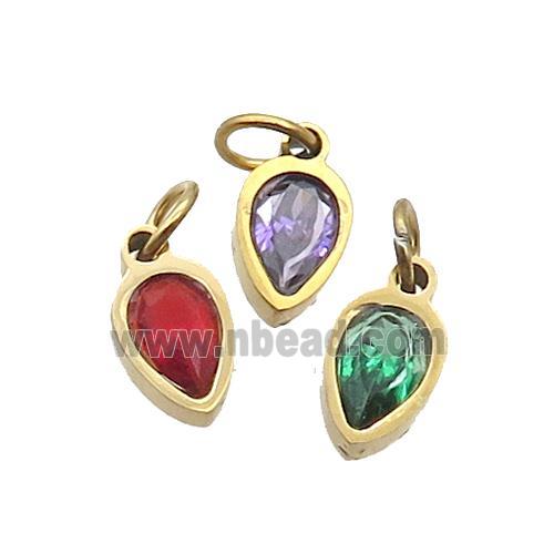 Stainless Steel Teardrop Pendant Pave Zircon Gold Plated Mixed