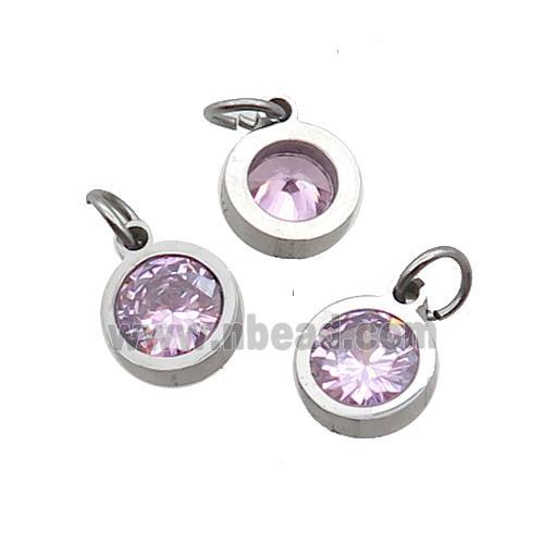 Raw Stainless Steel Pendant Pave Pink Zircon Circle