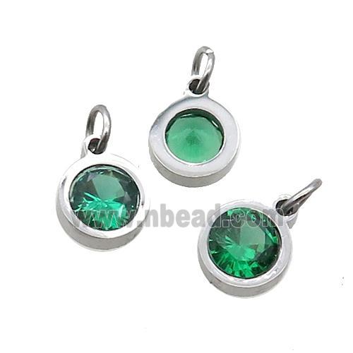 Raw Stainless Steel Pendant Pave Green Zircon Circle
