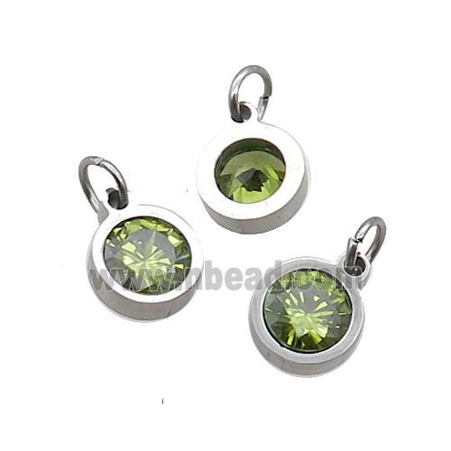 Raw Stainless Steel Pendant Pave Olive Zircon Circle