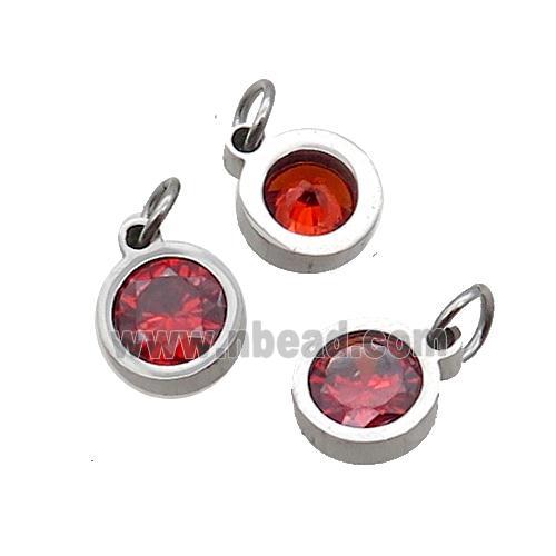 Raw Stainless Steel Pendant Pave Red Zircon Circle