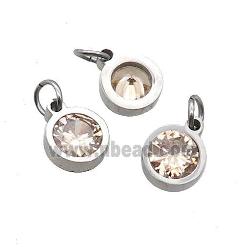 Raw Stainless Steel Pendant Pave Champagne Zircon Circle