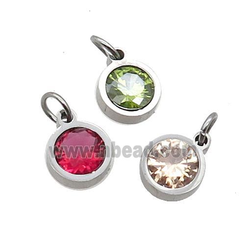 Raw Stainless Steel Pendant Pave Zircon Circle Mixed