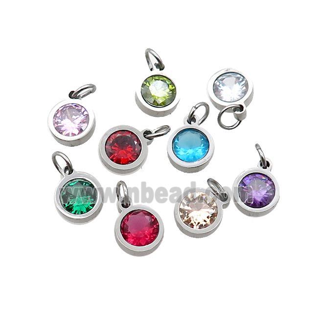 Raw Stainless Steel Pendant Pave Zircon Circle Mixed