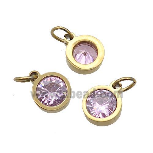 Stainless Steel Pendant Pave Pink Zircon Circle Gold Plated