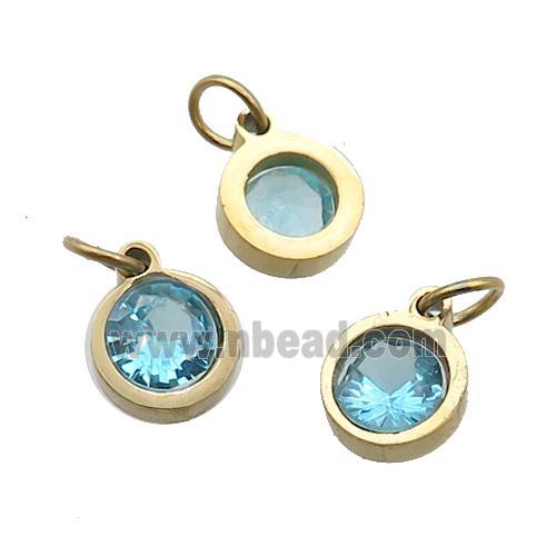 Stainless Steel Pendant Pave Aqua Zircon Circle Gold Plated