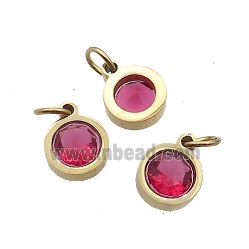 Stainless Steel Pendant Pave Red Zircon Circle Gold Plated