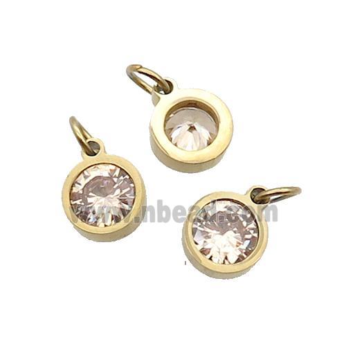 Stainless Steel Pendant Pave Champagne Zircon Circle Gold Plated