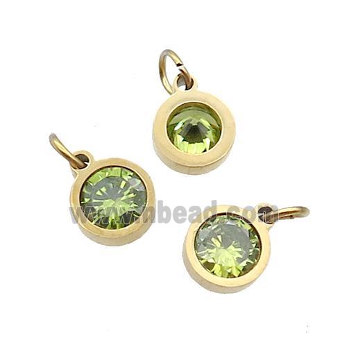 Stainless Steel Pendant Pave Olive Zircon Circle Gold Plated