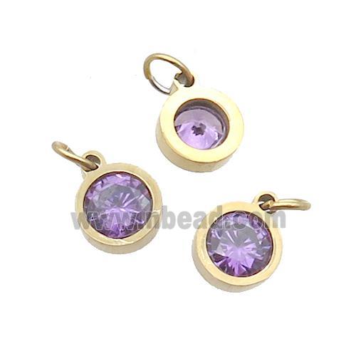 Stainless Steel Pendant Pave Purple Zircon Circle Gold Plated