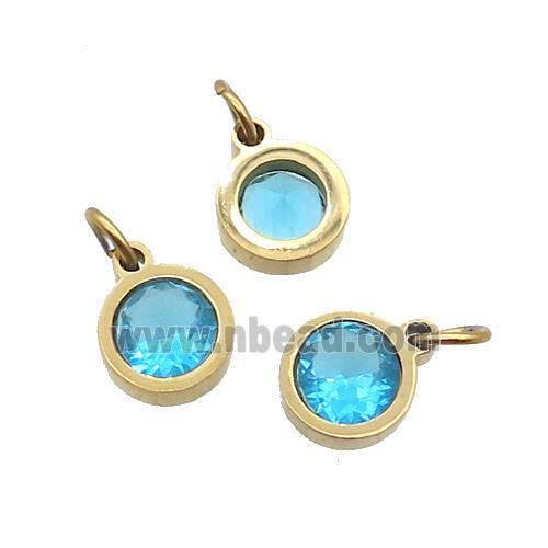 Stainless Steel Pendant Pave Aqua Zircon Circle Gold Plated