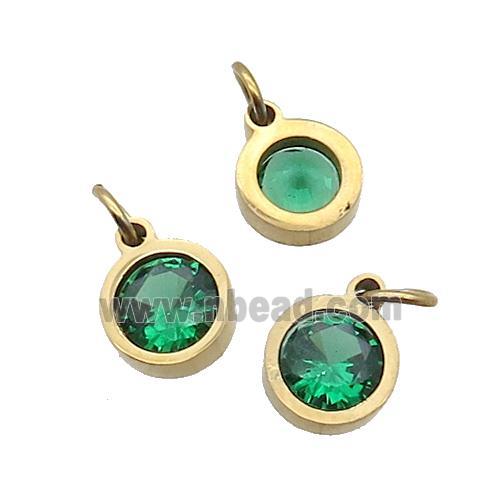 Stainless Steel Pendant Pave Green Zircon Circle Gold Plated