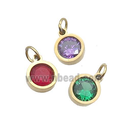 Stainless Steel Pendant Pave Zircon Circle Gold Plated Mixed