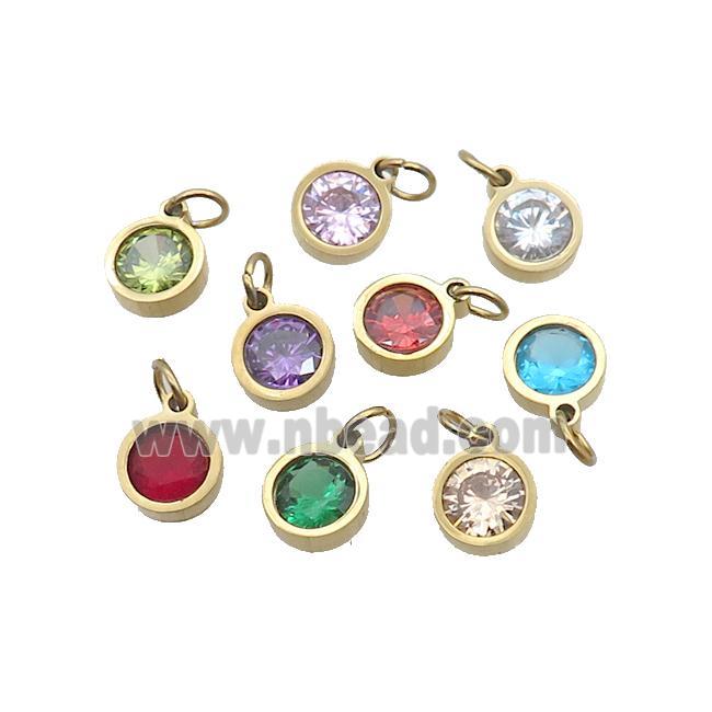 Stainless Steel Pendant Pave Zircon Circle Gold Plated Mixed