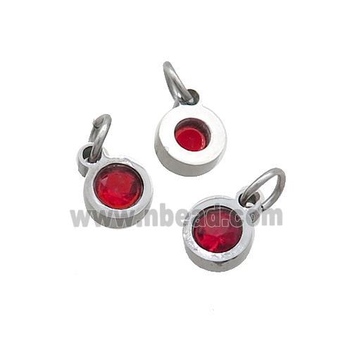 Raw Stainless Steel Circle Pendant Pave Red Zircon