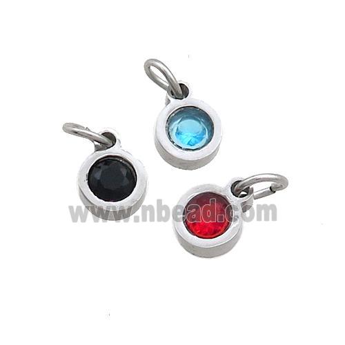 Raw Stainless Steel Circle Pendant Pave Zircon Mixed