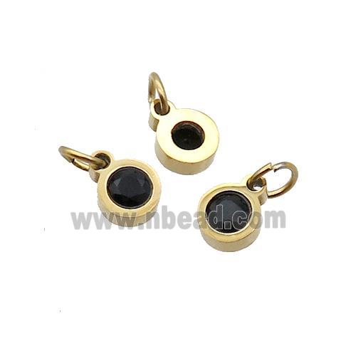 Stainless Steel Circle Pendant Pave Black Zircon Gold Plated