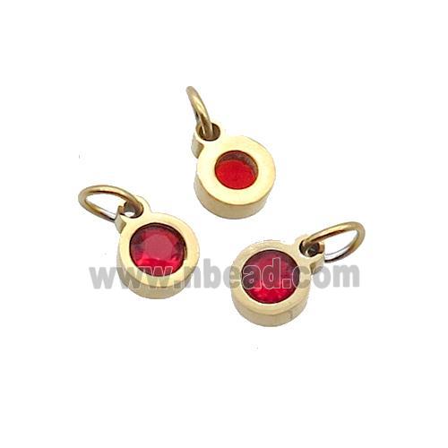 Stainless Steel Circle Pendant Pave Red Zircon Gold Plated
