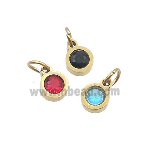 Stainless Steel Circle Pendant Pave Zircon Gold Plated Mixed