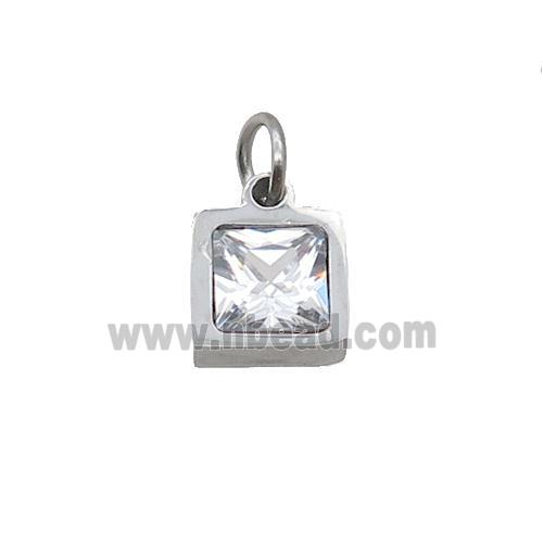 Raw Stainless Steel Pendant Pave Zircon Square