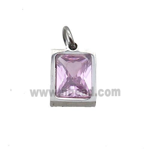 Raw Stainless Steel Rectangle Pendant Pave Pink Zircon